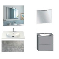 Ensemble meuble de salle de bain Campus 60 cm, plan vasque GELCOAT profondeur 122 mm , miroir hauteur 60 cm, béton, 2 tiroirs