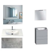 Ensemble meuble de salle de bain Campus 100 cm, plan vasque GELCOAT profondeur 122 mm, miroir hauteur 60 cm, béton, 3 tiroirs