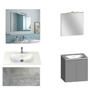 Ensemble meuble de salle de bain Campus 60 cm, plan vasque GELCOAT profondeur 122 mm , miroir hauteur 60 cm, béton, 2 portes