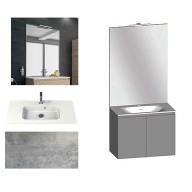 Ensemble meuble de salle de bain Campus 100 cm, plan vasque GELCOAT profondeur 122 mm, miroir sur plan, béton, 2 portes
