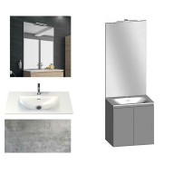 Ensemble meuble de salle de bain Campus 60 cm, plan vasque GELCOAT profondeur 122 mm , miroir sur plan, béton, 2 portes