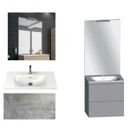 Ensemble meuble de salle de bain Campus 60 cm, plan vasque GELCOAT profondeur 122 mm , miroir sur plan, béton, 2 tiroirs