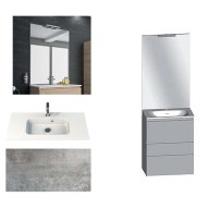 Ensemble meuble de salle de bain Campus 120 cm, plan double vasque GELCOAT profondeur 122 mm brillant, miroir hauteur 60 cm, béton, 3 tiroirs