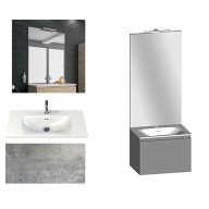 Ensemble meuble de salle de bain Campus 60 cm, plan vasque GELCOAT profondeur 122 mm , miroir sur plan, béton, 1 grand tiroir