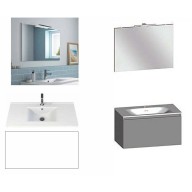 Ensemble meuble de salle de bain Campus 120 cm, plan double vasque céramique profondeur 130 mm, miroir hauteur 60 cm, blanc brillant, 1 grand tiroir