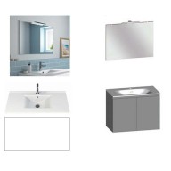 Ensemble meuble de salle de bain Campus 100 cm, plan vasque céramique profondeur 130 mm, miroir hauteur 60 cm, blanc brillant, 2 portes