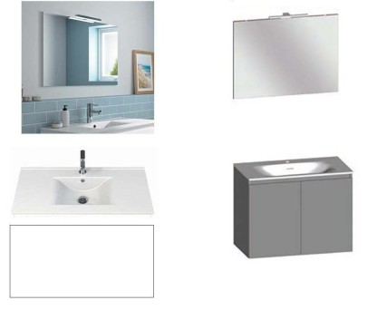 Vignette Ensemble meuble de salle de bain Campus 100 cm, plan vasque céramique profondeur 130 mm, miroir hauteur 60 cm, blanc brillant, 2 portes