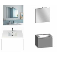Ensemble meuble de salle de bain Campus 60 cm, plan vasque céramique profondeur 130 mm, miroir hauteur 60 cm, blanc brillant, 1 grand tiroir