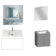 Ensemble meuble de salle de bain Campus 60 cm, plan vasque céramique profondeur 130 mm, miroir hauteur 60 cm, blanc brillant, 2 portes
