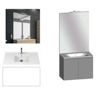 Ensemble meuble de salle de bain Campus 100 cm, plan vasque céramique profondeur 130 mm, miroir sur plan, blanc brillant, 2 portes