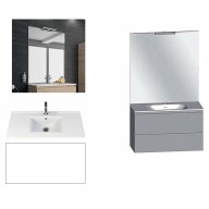 Ensemble meuble de salle de bain Campus 120 cm, plan double vasque céramique profondeur 130 mm, miroir sur plan, blanc brillant, 2 tiroirs