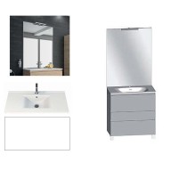 Ensemble meuble de salle de bain Campus 120 cm, plan double vasque céramique profondeur 130 mm, miroir sur plan, blanc brillant, 3 tiroirs