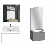 Ensemble meuble de salle de bain Campus 60 cm, plan vasque céramique profondeur 130 mm, miroir sur plan, blanc brillant, 1 grand tiroir
