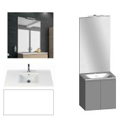 Ensemble meuble de salle de bain Campus 60 cm, plan vasque céramique profondeur 130 mm, miroir sur plan, blanc brillant, 2 portes