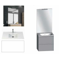 Ensemble meuble de salle de bain Campus 60 cm, plan vasque céramique profondeur 130 mm, miroir sur plan, blanc brillant, 2 tiroirs