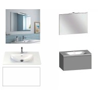 Ensemble meuble de salle de bain Campus 120 cm, plan double vasque GELCOAT profondeur 122 mm brillant, miroir hauteur 60 cm, blanc brillant, 1 grand tiroir