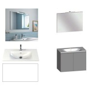 Ensemble meuble de salle de bain Campus 100 cm, plan vasque GELCOAT profondeur 122 mm, miroir hauteur 60 cm, blanc brillant, 2 portes