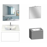 Ensemble meuble de salle de bain Campus 60 cm, plan vasque GELCOAT profondeur 122 mm , miroir hauteur 60 cm, blanc brillant, 1 grand tiroir