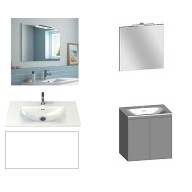 Ensemble meuble de salle de bain Campus 60 cm, plan vasque GELCOAT profondeur 122 mm , miroir hauteur 60 cm, blanc brillant, 2 portes