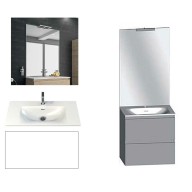Ensemble meuble de salle de bain Campus 60 cm, plan vasque GELCOAT profondeur 122 mm , miroir sur plan, blanc brillant, 2 tiroirs