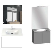 Ensemble meuble de salle de bain Campus 60 cm, plan vasque GELCOAT profondeur 122 mm , miroir sur plan, blanc brillant, 2 portes