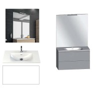 Ensemble meuble de salle de bain Campus 120 cm, plan double vasque GELCOAT profondeur 122 mm brillant, miroir sur plan, blanc brillant, 2 tiroirs