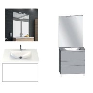 Ensemble meuble de salle de bain Campus 120 cm, plan double vasque GELCOAT profondeur 122 mm brillant, miroir sur plan, blanc brillant, 3 tiroirs