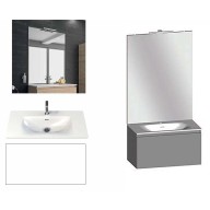 Ensemble meuble de salle de bain Campus 60 cm, plan vasque GELCOAT profondeur 122 mm , miroir sur plan, blanc brillant, 1 grand tiroir