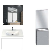 Ensemble meuble de salle de bain Campus 60 cm, plan vasque GELCOAT profondeur 122 mm , miroir sur plan, blanc brillant, 3 tiroirs