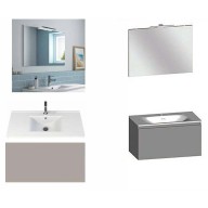 Ensemble meuble de salle de bain Campus 120 cm, plan double vasque céramique profondeur 130 mm, miroir hauteur 60 cm, grège brillant, 1 grand tiroir