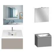 Ensemble meuble de salle de bain Campus 60 cm, plan vasque céramique profondeur 130 mm, miroir hauteur 60 cm, grège brillant, 1 grand tiroir