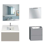 Ensemble meuble de salle de bain Campus 60 cm, plan vasque céramique profondeur 130 mm, miroir hauteur 60 cm, grège brillant, 2 tiroirs
