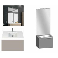Ensemble meuble de salle de bain Campus 60 cm, plan vasque céramique profondeur 130 mm, miroir sur plan, grège brillant, 1 grand tiroir