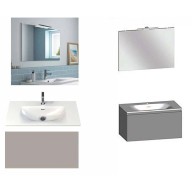 Ensemble meuble de salle de bain Campus 120 cm, plan double vasque GELCOAT profondeur 122 mm brillant, miroir hauteur 60 cm, grège brillant, 1 grand tiroir
