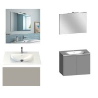 Ensemble meuble de salle de bain Campus 100 cm, plan vasque GELCOAT profondeur 122 mm, miroir hauteur 60 cm, grège brillant, 2 portes