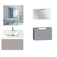 Ensemble meuble de salle de bain Campus 120 cm, plan double vasque GELCOAT profondeur 122 mm brillant, miroir hauteur 60 cm, grège brillant, 2 tiroirs