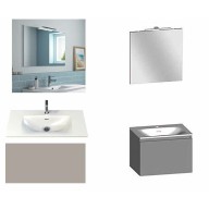 Ensemble meuble de salle de bain Campus 60 cm, plan vasque GELCOAT profondeur 122 mm , miroir hauteur 60 cm, grège brillant, 1 grand tiroir