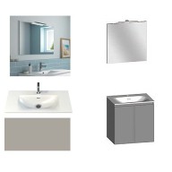Ensemble meuble de salle de bain Campus 60 cm, plan vasque GELCOAT profondeur 122 mm , miroir hauteur 60 cm, grège brillant, 2 portes