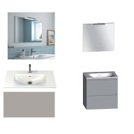 Ensemble meuble de salle de bain Campus 60 cm, plan vasque GELCOAT profondeur 122 mm , miroir hauteur 60 cm, grège brillant, 2 tiroirs