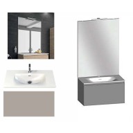 Ensemble meuble de salle de bain Campus 120 cm, plan double vasque GELCOAT profondeur 122 mm brillant, miroir sur plan, grège brillant, 1 grand tiroir
