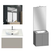 Ensemble meuble de salle de bain Campus 60 cm, plan vasque GELCOAT profondeur 122 mm , miroir sur plan, grège brillant, 2 portes