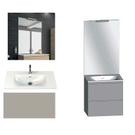 Ensemble meuble de salle de bain Campus 60 cm, plan vasque GELCOAT profondeur 122 mm , miroir sur plan, grège brillant, 2 tiroirs