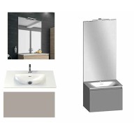 Ensemble meuble de salle de bain Campus 60 cm, plan vasque GELCOAT profondeur 122 mm , miroir sur plan, grège brillant, 1 grand tiroir