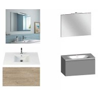 Ensemble meuble de salle de bain Campus 120 cm, plan double vasque céramique profondeur 130 mm, miroir hauteur 60 cm, chêne san remo, 1 grand tiroir