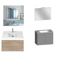 Ensemble meuble de salle de bain Campus 100 cm, plan vasque céramique profondeur 130 mm, miroir hauteur 60 cm, chêne san remo, 2 portes