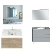 Ensemble meuble de salle de bain Campus 120 cm, plan double vasque céramique profondeur 130 mm, miroir hauteur 60 cm, chêne san remo, 3 tiroirs