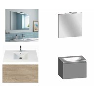 Ensemble meuble de salle de bain Campus 60 cm, plan vasque céramique profondeur 130 mm, miroir hauteur 60 cm, chêne san remo, 1 grand tiroir