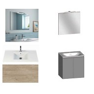 Ensemble meuble de salle de bain Campus 60 cm, plan vasque céramique profondeur 130 mm, miroir hauteur 60 cm, chêne san remo, 2 portes