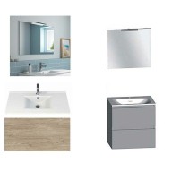 Ensemble meuble de salle de bain Campus 60 cm, plan vasque céramique profondeur 130 mm, miroir hauteur 60 cm, chêne san remo, 2 tiroirs