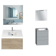 Ensemble meuble de salle de bain Campus 60 cm, plan vasque céramique profondeur 130 mm, miroir hauteur 60 cm, chêne san remo, 3 tiroirs